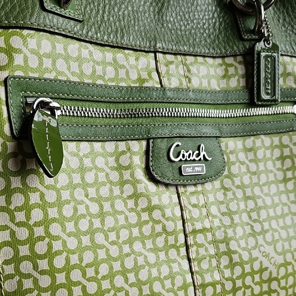 Coach 2008 Penelope Op Art North South Leather Canvas tote Green Yellow Interior - Picture 3 of 11